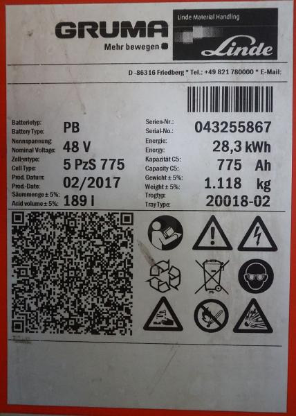 GRUMA 48 Volt 5 PzS 775 Ah - Bateria automotiva: foto 5 GRUMA 48 Volt 5 PzS 775 Ah - Bateria automotiva: foto 5