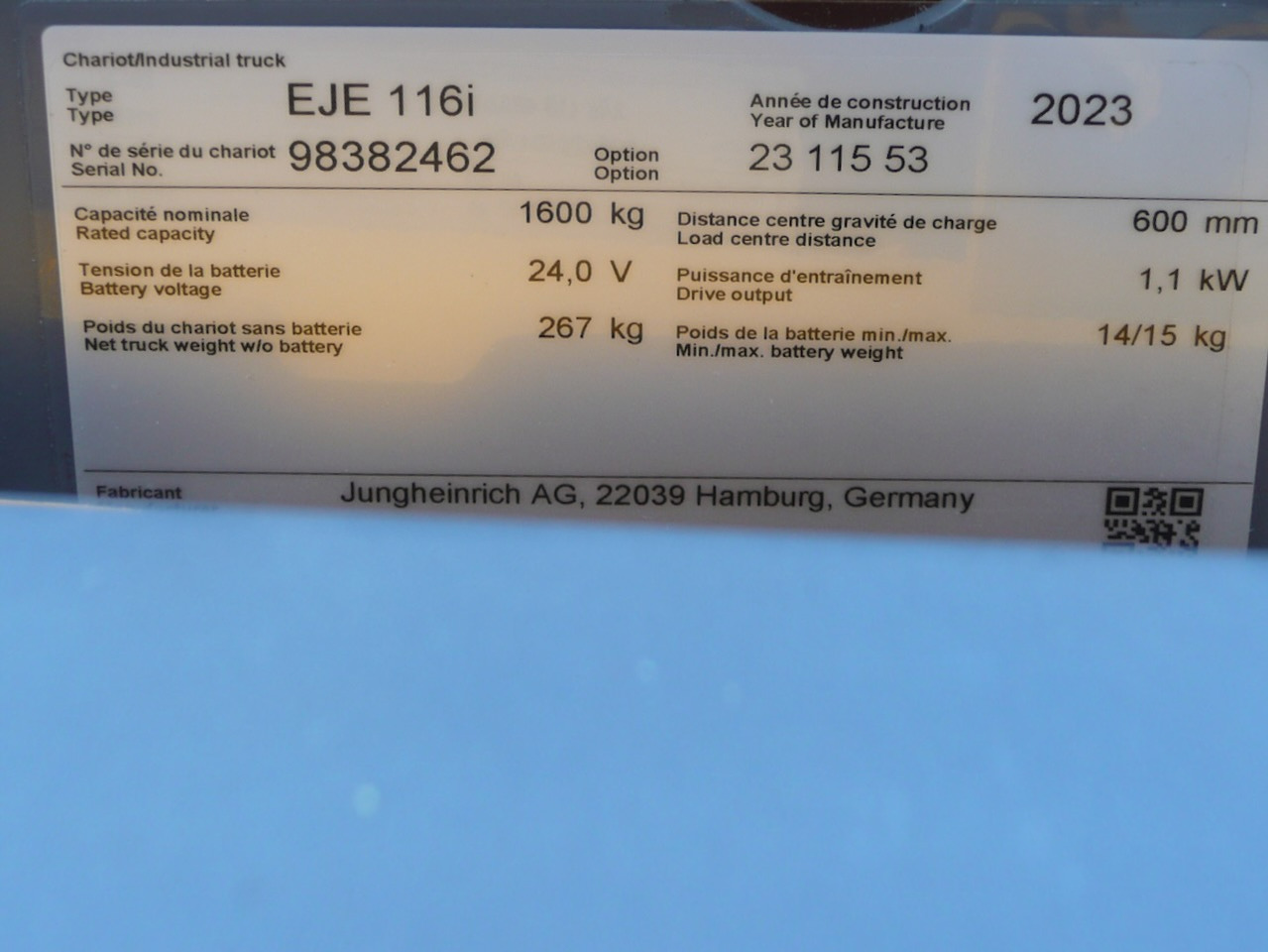 Porta-palete Jungheinrich EJE 116i LI-ION: foto 7