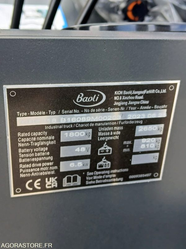 Chariot élévateur Baoli KBET18 Electrique 4350 NEUF - Empilhador elétrico: foto 5 Chariot élévateur Baoli KBET18 Electrique 4350 NEUF - Empilhador elétrico: foto 5