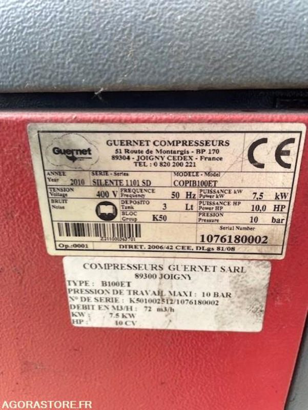 Compresseur insonorisé Guernet. 7.5kw + cuve 500l - Compressor de ar: foto 4 Compresseur insonorisé Guernet. 7.5kw + cuve 500l - Compressor de ar: foto 4
