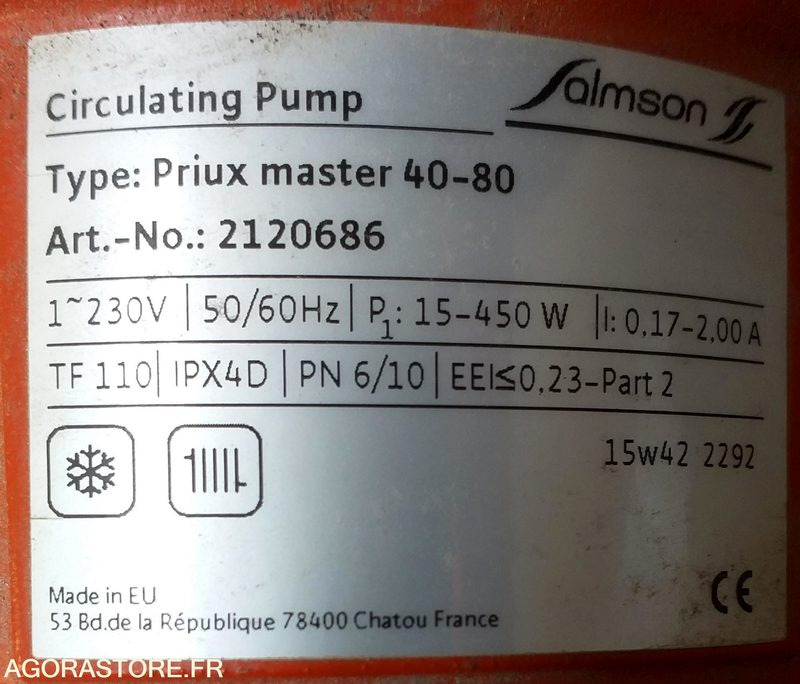 Pompe de chauffage Salmson - Circulateur PRIUX MASTER 40 - 80 / 250 Entraxe 250 - Equipamento de climatização industrial: foto 3 Pompe de chauffage Salmson - Circulateur PRIUX MASTER 40 - 80 / 250 Entraxe 250 - Equipamento de climatização industrial: foto 3