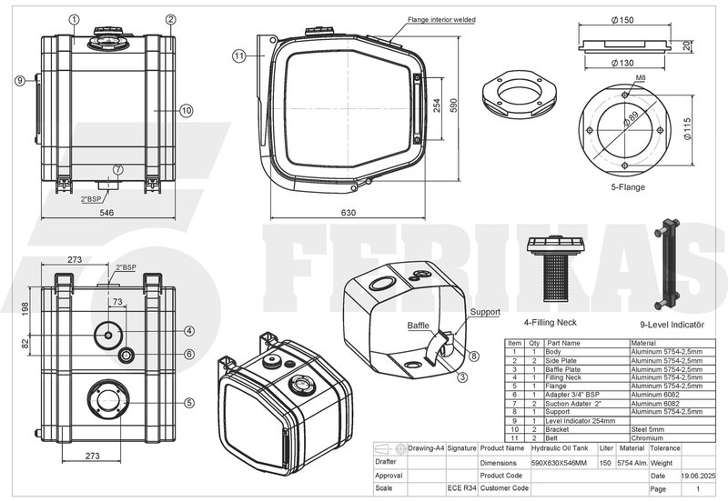 Tanque hidráulico para Camião novo Hydraulic aluminum oil tank 150L: foto 12 Tanque hidráulico para Camião novo Hydraulic aluminum oil tank 150L: foto 12