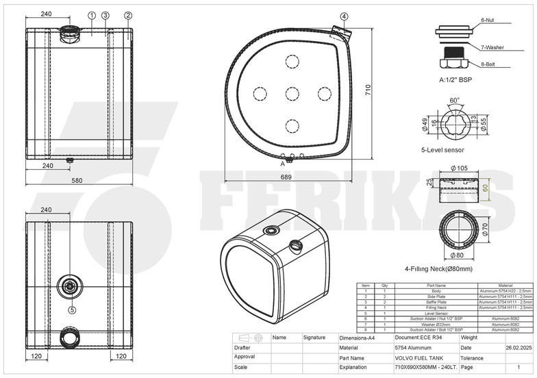 Tanque de combustível para Camião novo Volvo New aluminum fuel tank 240L: foto 8