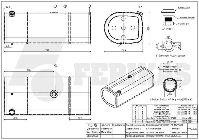 Tanque de combustível para Camião novo Volvo New aluminum fuel tank 475L: foto 7