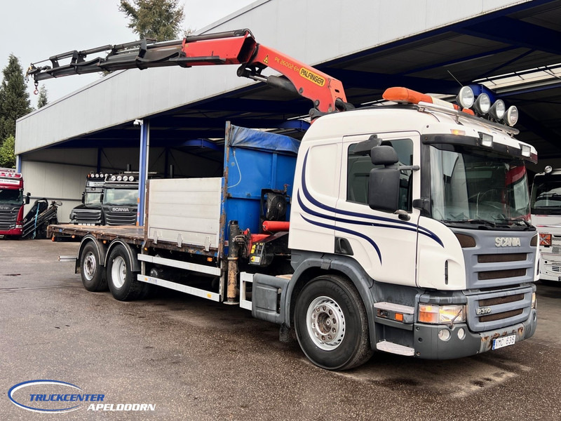 Scania P310 Palfinger PK26002 (2013!), Manuel, Steering axle - Camião de caixa aberta/ Plataforma, Camião grua: foto 1 Scania P310 Palfinger PK26002 (2013!), Manuel, Steering axle - Camião de caixa aberta/ Plataforma, Camião grua: foto 1