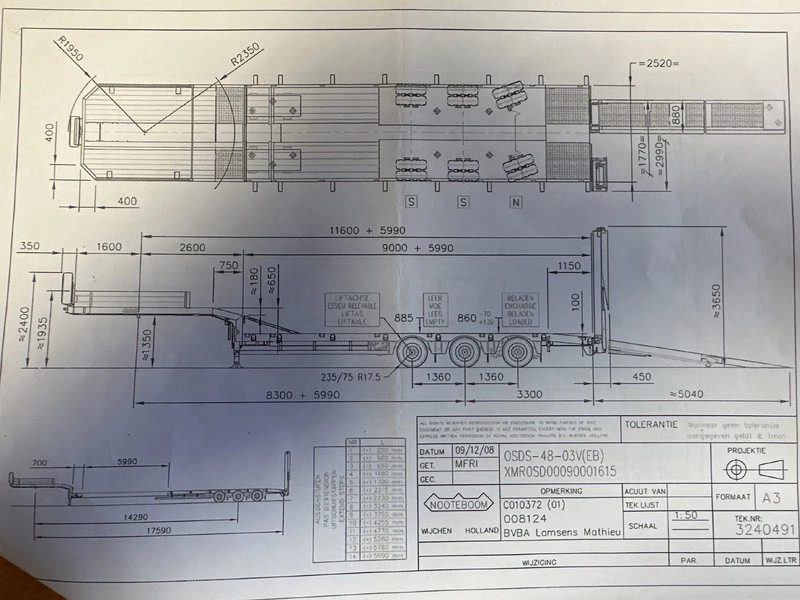 Nooteboom OSDS-48-03V, 6 M EXTENDABLE, LAST AXLE STEERING. FIRST LIFT AXEL, HYDRAULIC RAMPS - Semi-reboque baixa: foto 2 Nooteboom OSDS-48-03V, 6 M EXTENDABLE, LAST AXLE STEERING. FIRST LIFT AXEL, HYDRAULIC RAMPS - Semi-reboque baixa: foto 2