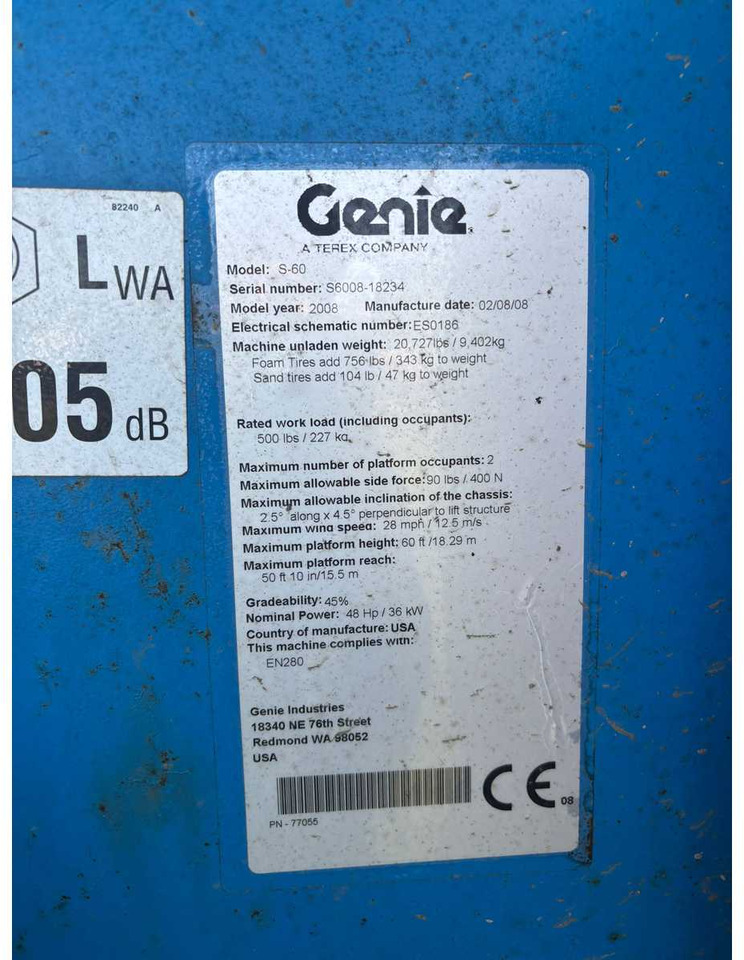 Plataforma aérea 2008 GENIE S-60 AERIAL PLATFORM: foto 15