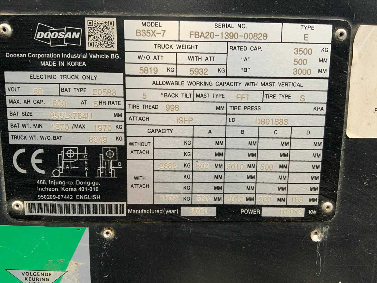 Empilhador 2021 DOOSAN B35X-7 FORKLIFT: foto 18