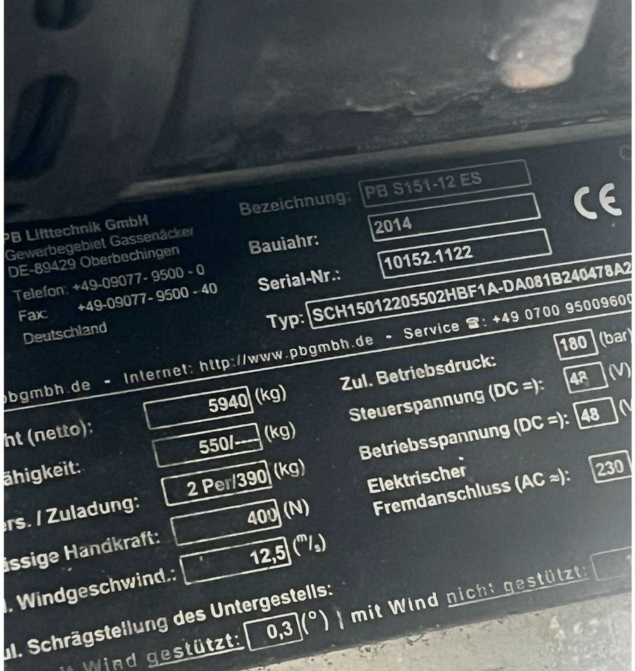 PB - 2014 - S151-12ES - AERIAL PLATFORM - SCISSOR LIFT WORKING HEIGHT 15,7M - Plataforma aérea: foto 5 PB - 2014 - S151-12ES - AERIAL PLATFORM - SCISSOR LIFT WORKING HEIGHT 15,7M - Plataforma aérea: foto 5