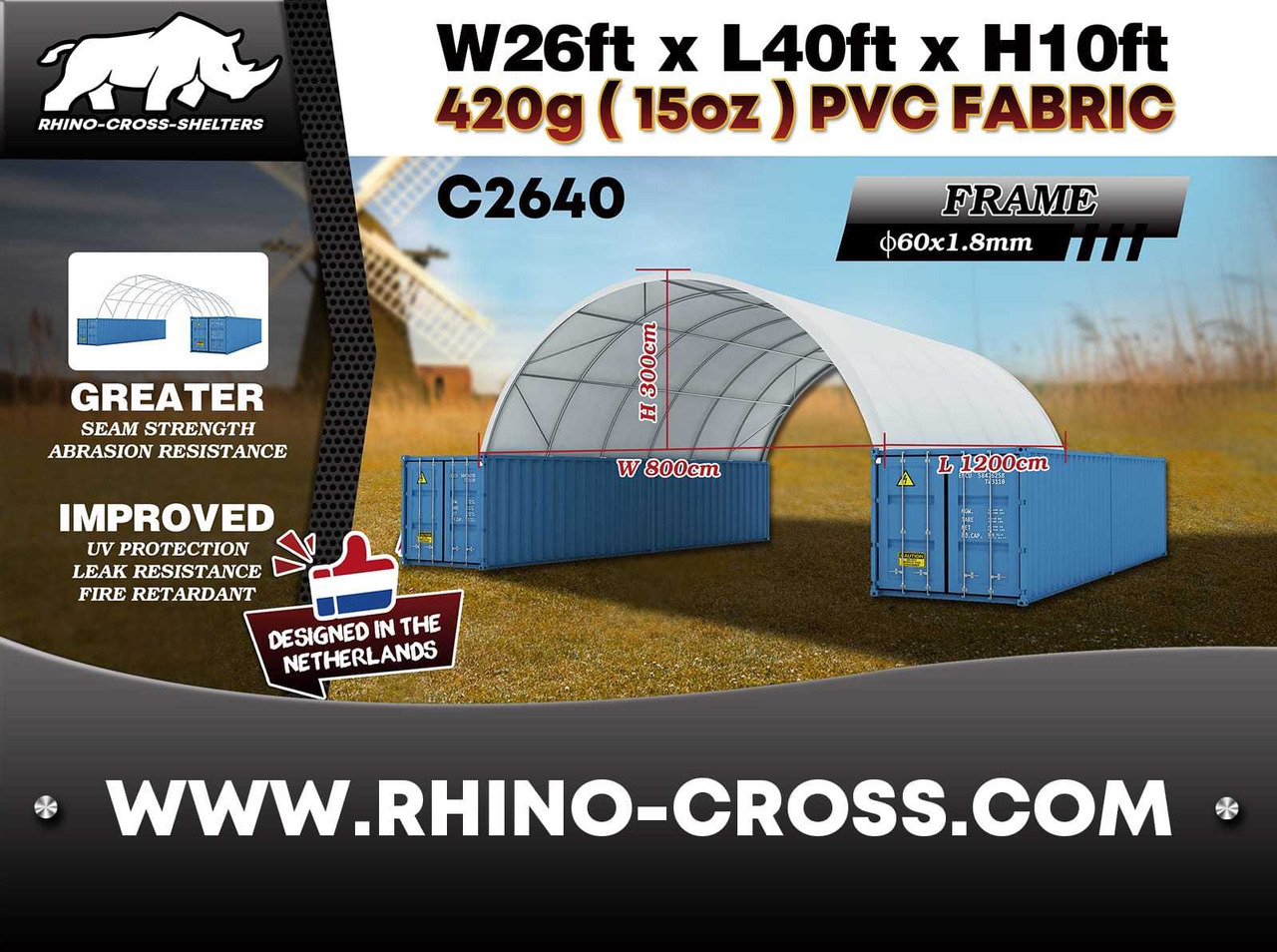Rhino-Cross-Shelter C2640 - 12x8x3 m - Depósito de armazenamento: foto 3 Rhino-Cross-Shelter C2640 - 12x8x3 m - Depósito de armazenamento: foto 3