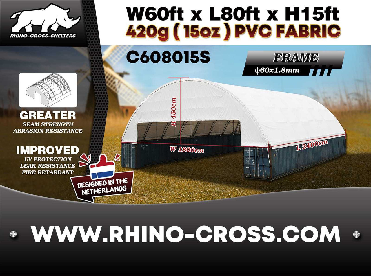 Rhino-Cross-Shelter C608015S 24x18x4,5 m halve cover op beide einden - Depósito de armazenamento: foto 5 Rhino-Cross-Shelter C608015S 24x18x4,5 m halve cover op beide einden - Depósito de armazenamento: foto 5