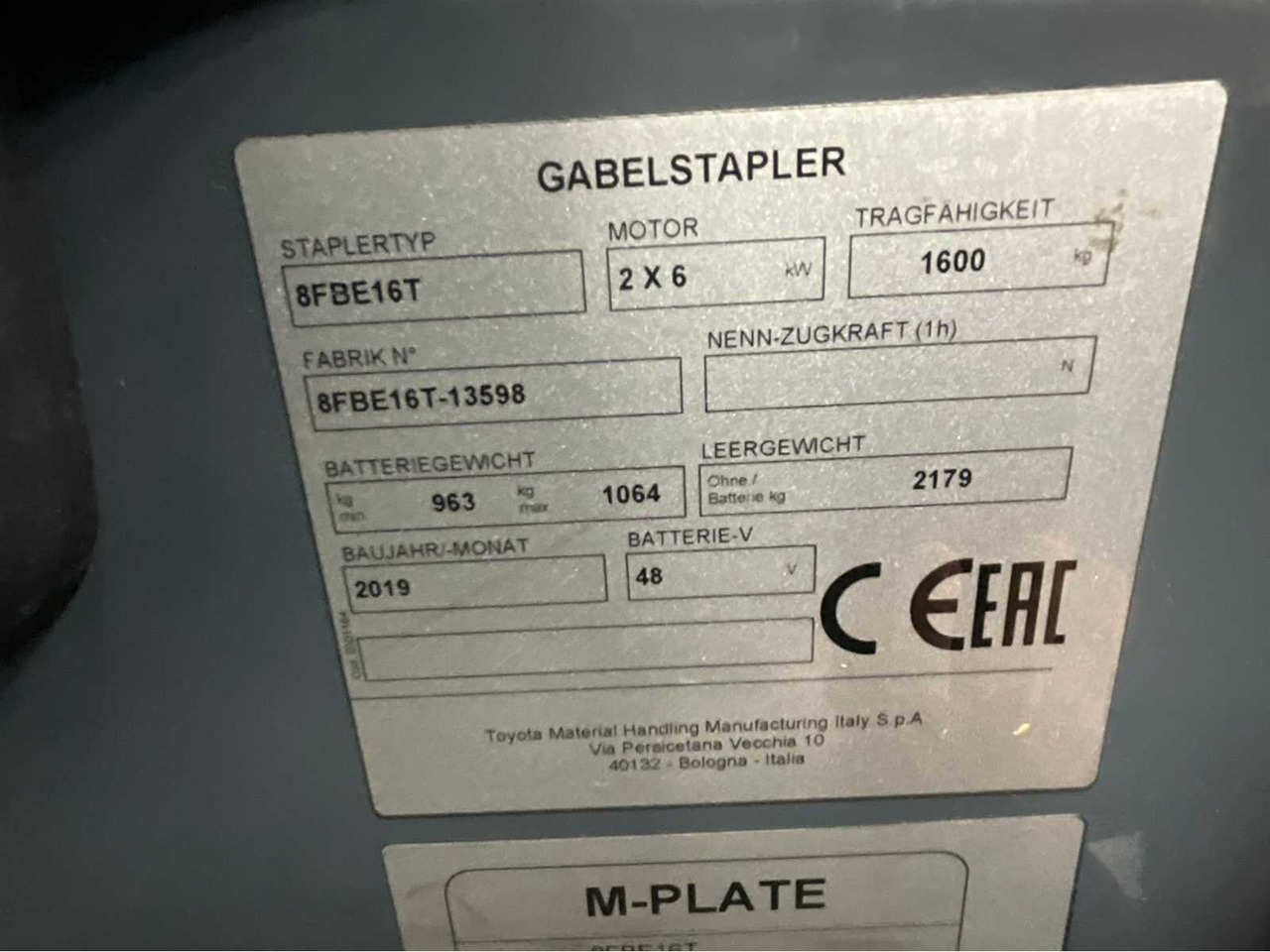 Empilhador TOYOTA - 8FBE16T - FORKLIFT YEAR OF MANUFACTURE 2019- SPOONS 160CM - 7325 HOURS - SIDE-SHIFT: foto 17 Empilhador TOYOTA - 8FBE16T - FORKLIFT YEAR OF MANUFACTURE 2019- SPOONS 160CM - 7325 HOURS - SIDE-SHIFT: foto 17