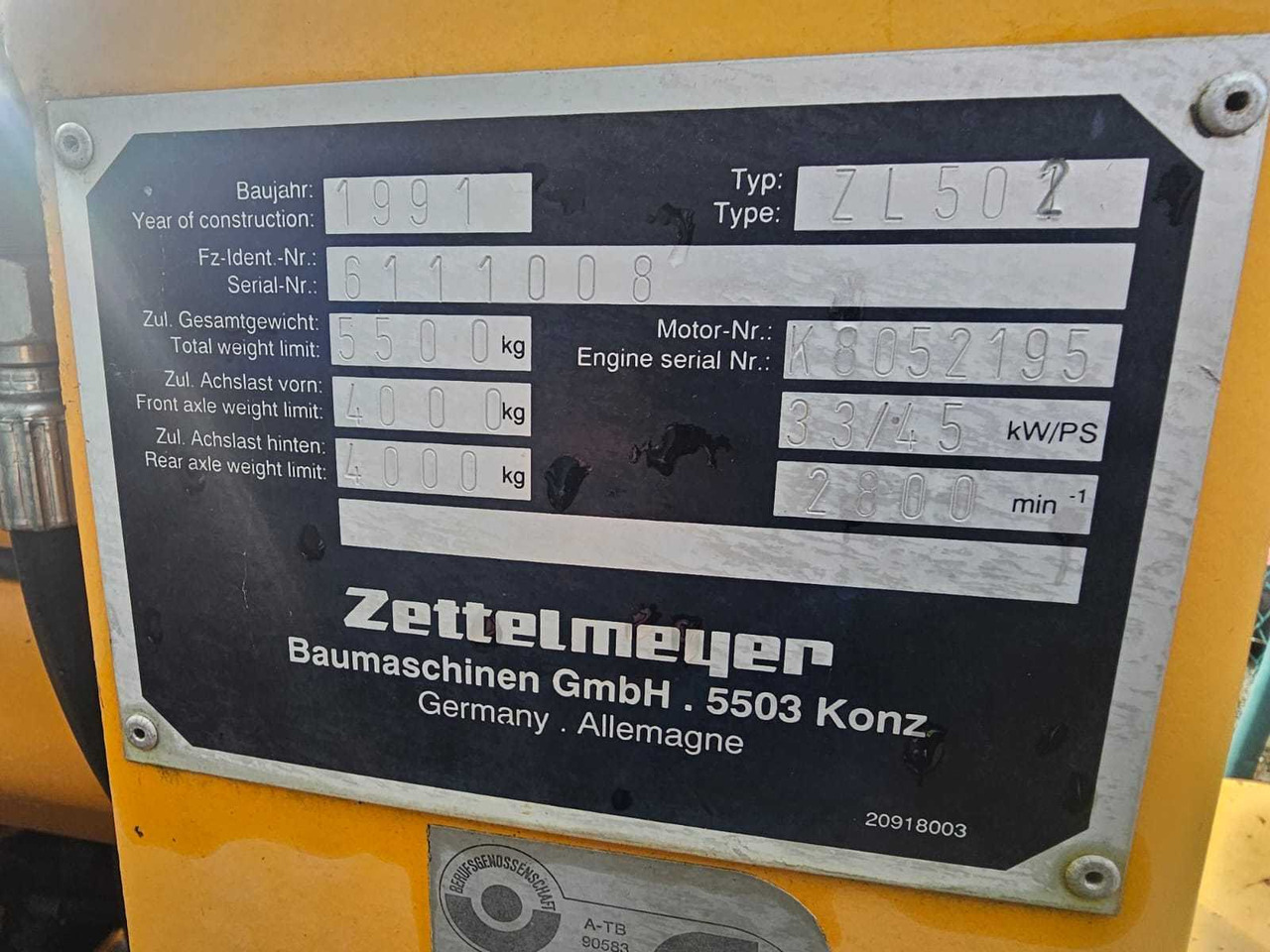 ZETTELMEYER - ZL 502 - LOADER - 1991 - Pá carregadora de rodas: foto 4 ZETTELMEYER - ZL 502 - LOADER - 1991 - Pá carregadora de rodas: foto 4