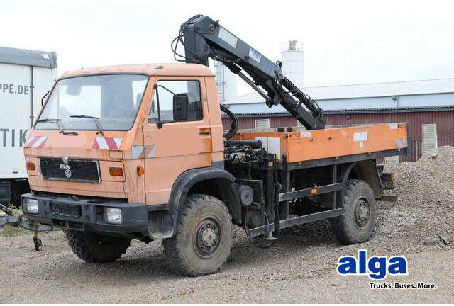 MAN 9.150 4x4, Allrad, Hiab 071 AW, Einzelbereifung - Camião de caixa aberta/ Plataforma: foto 1 MAN 9.150 4x4, Allrad, Hiab 071 AW, Einzelbereifung - Camião de caixa aberta/ Plataforma: foto 1