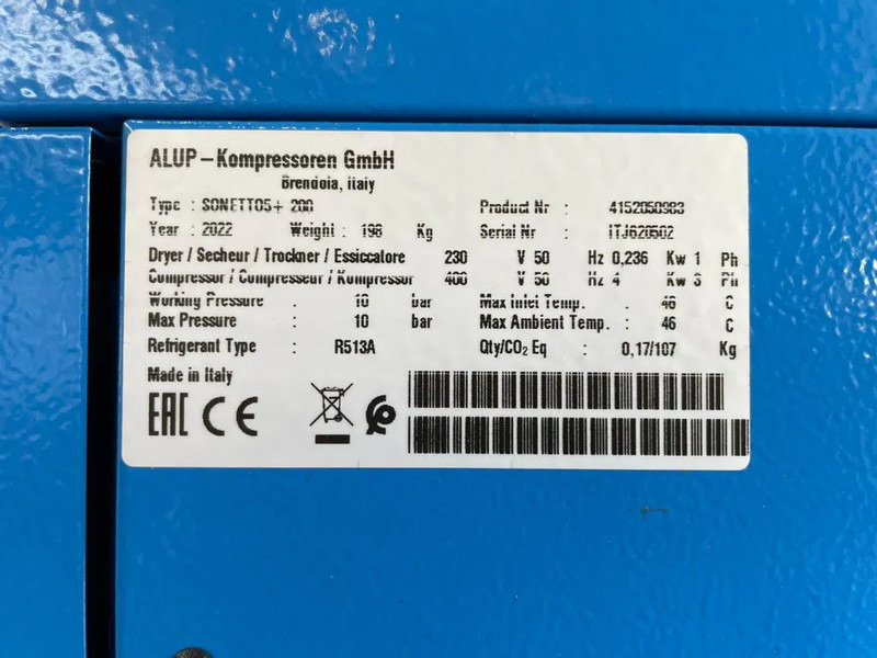 Alup Sonetto 5 + 200 Elektrische Schroefcompressor 4 kW 470 L / min 10 Bar met droger en ketel - Compressor de ar: foto 3 Alup Sonetto 5 + 200 Elektrische Schroefcompressor 4 kW 470 L / min 10 Bar met droger en ketel - Compressor de ar: foto 3