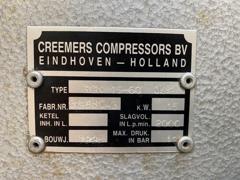 Creemers RCN 15-60 15 kW 2000 L / min 10 Bar Elektrische Schroefcompressor - Compressor de ar: foto 4 Creemers RCN 15-60 15 kW 2000 L / min 10 Bar Elektrische Schroefcompressor - Compressor de ar: foto 4
