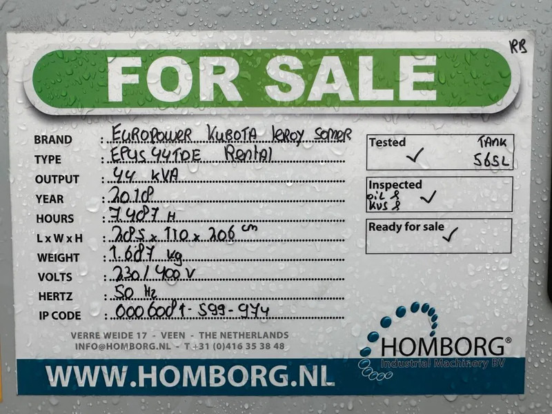 Gerador elétrico Europower EPUS44TDE Kubota Leroy Somer 44 kVA Supersilent Rentalg eneratorset 2018 !: foto 19