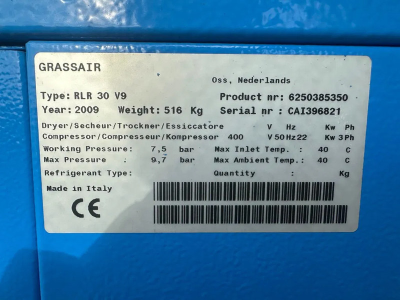 Grassair RLR 30 V9 Rollair 30V 22 kW 3000 L / min 10 Bar Elektrische Schroefcompressor Frequentiegeregeld - Compressor de ar: foto 3 Grassair RLR 30 V9 Rollair 30V 22 kW 3000 L / min 10 Bar Elektrische Schroefcompressor Frequentiegeregeld - Compressor de ar: foto 3