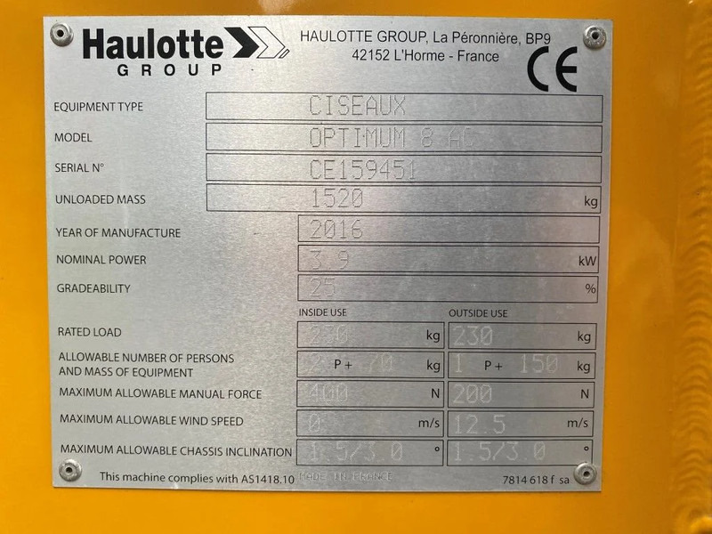 Haulotte Optimum 8 Elektrische Schaarhoogwerker 7.8 meter werkhoogte als nieuw ! 28 uur ! - Plataforma de Tijera/ Plataforma de tesoura: foto 3 Haulotte Optimum 8 Elektrische Schaarhoogwerker 7.8 meter werkhoogte als nieuw ! 28 uur ! - Plataforma de Tijera/ Plataforma de tesoura: foto 3