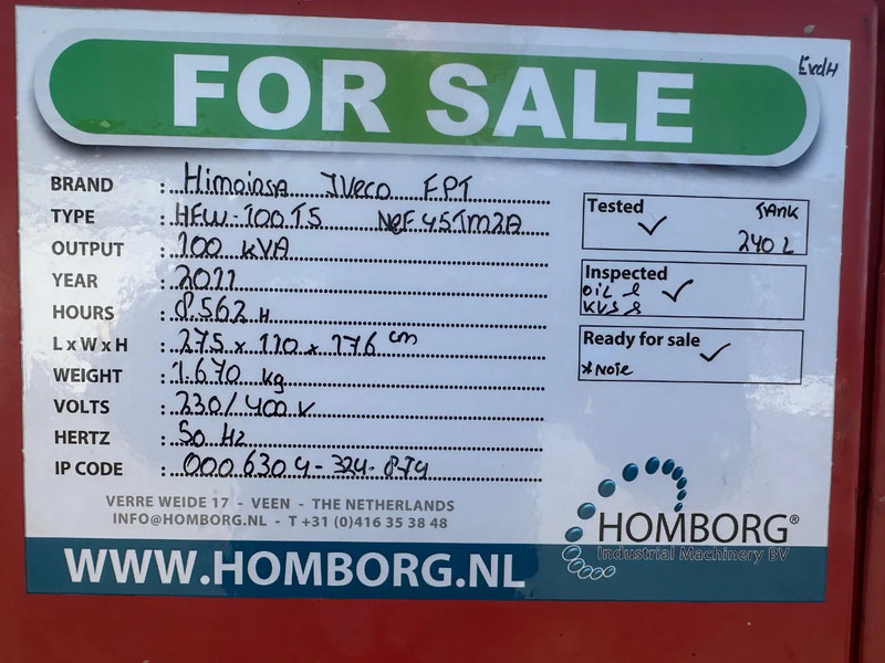 Gerador elétrico Himoinsa HFW 100 T5 Iveco Mecc Alte Spa 100 kVA Silent generatorset: foto 17