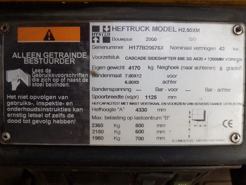 Hyster H2.50XM 2.5 ton Duplex Sideshift LPG Heftruck - Empilhador a gás: foto 4 Hyster H2.50XM 2.5 ton Duplex Sideshift LPG Heftruck - Empilhador a gás: foto 4