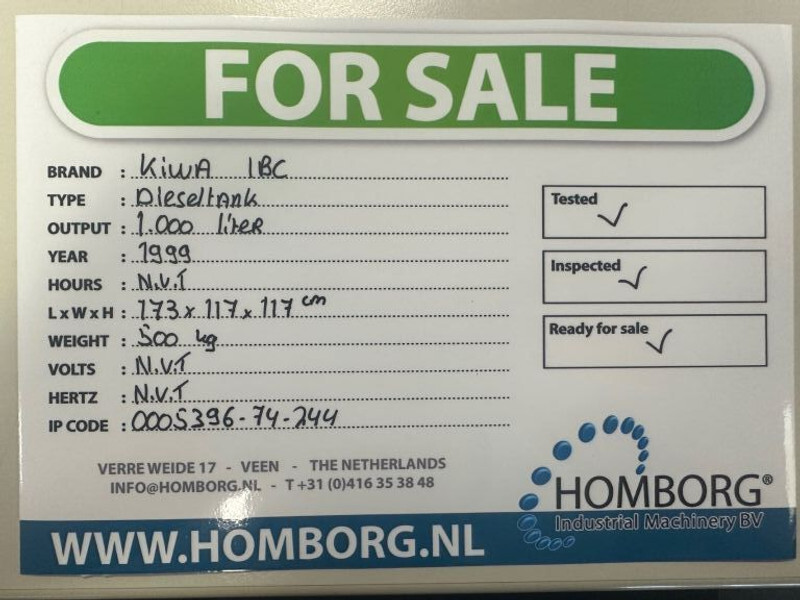 Depósito de armazenamento Kiwa IBC Elzinga Machinefabriek 1000 liter IBC Dieseltank met handpomp: foto 6