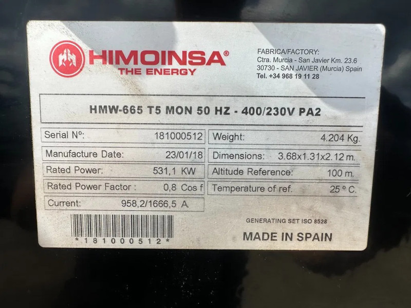 MTU 12V1600 G20F Himoinsa 700 kVA generatorset New ! Overstock ! - Gerador elétrico: foto 3 MTU 12V1600 G20F Himoinsa 700 kVA generatorset New ! Overstock ! - Gerador elétrico: foto 3