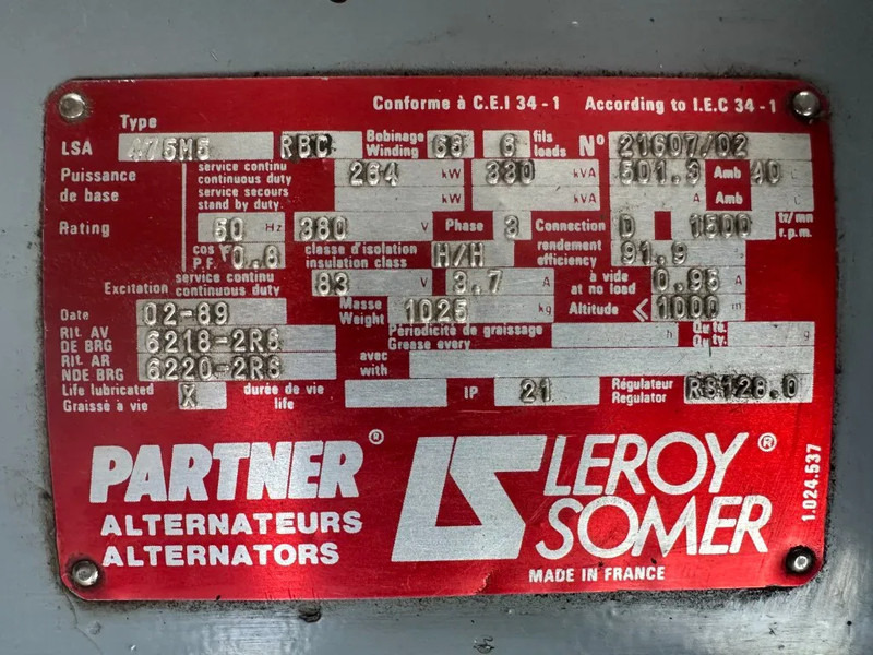 POYAUD Poyaud Leroy Somer 330 kVA noodstroom generatorset ex Emergency - Gerador elétrico: foto 5 POYAUD Poyaud Leroy Somer 330 kVA noodstroom generatorset ex Emergency - Gerador elétrico: foto 5