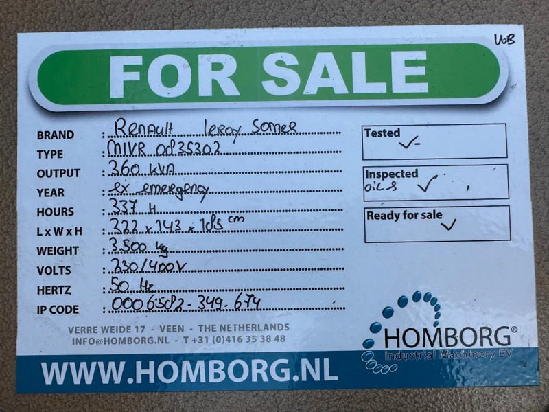Gerador elétrico Renault Leroy Somer 360 kVA noodstroom generatorset 337 hours !: foto 15 Gerador elétrico Renault Leroy Somer 360 kVA noodstroom generatorset 337 hours !: foto 15