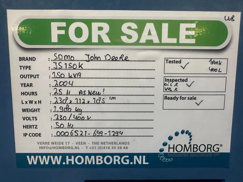 Gerador elétrico SDMO JS150K John Deere Leroy Somer 150 kVA noodstroom generatorset 25 hours !: foto 15