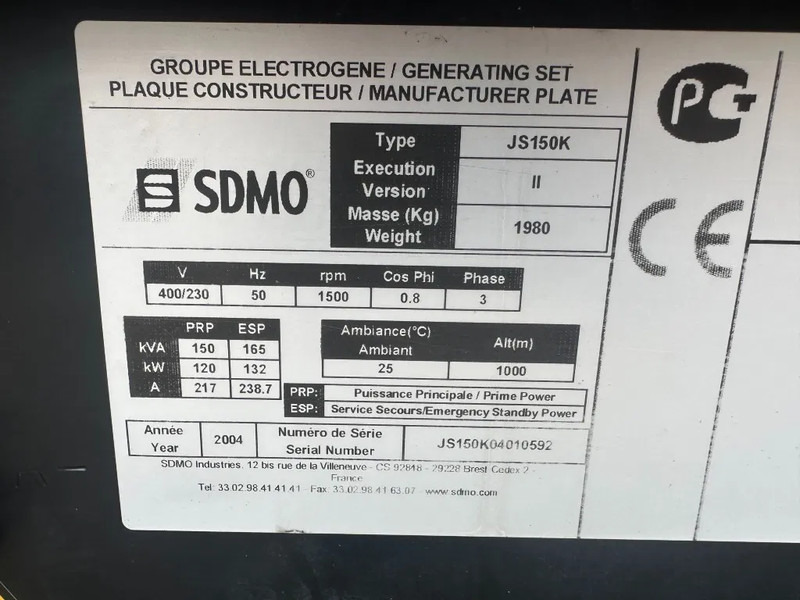 Gerador elétrico SDMO JS150K John Deere Leroy Somer 150 kVA noodstroom generatorset 25 hours !: foto 6