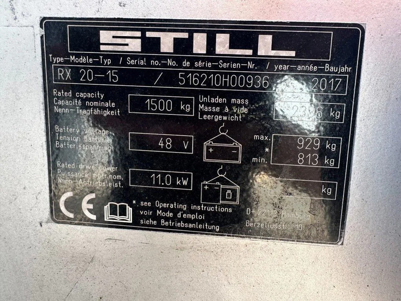 Still RX20-15 1.5 ton Triplex Freelift Sideshift Elekta Heftruck - Empilhador elétrico: foto 4 Still RX20-15 1.5 ton Triplex Freelift Sideshift Elekta Heftruck - Empilhador elétrico: foto 4