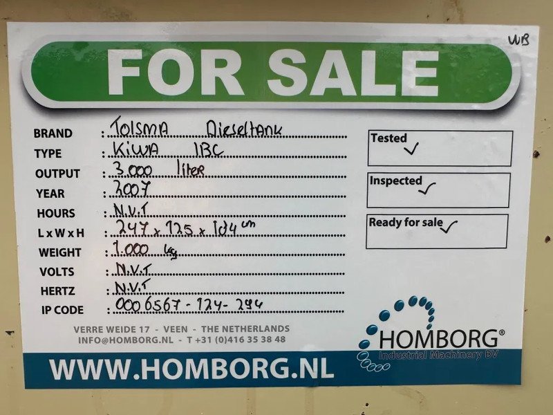 Contentor marítimo Tolsma Kiwa IBC 3000 liter Dieseltank Milieutank: foto 12