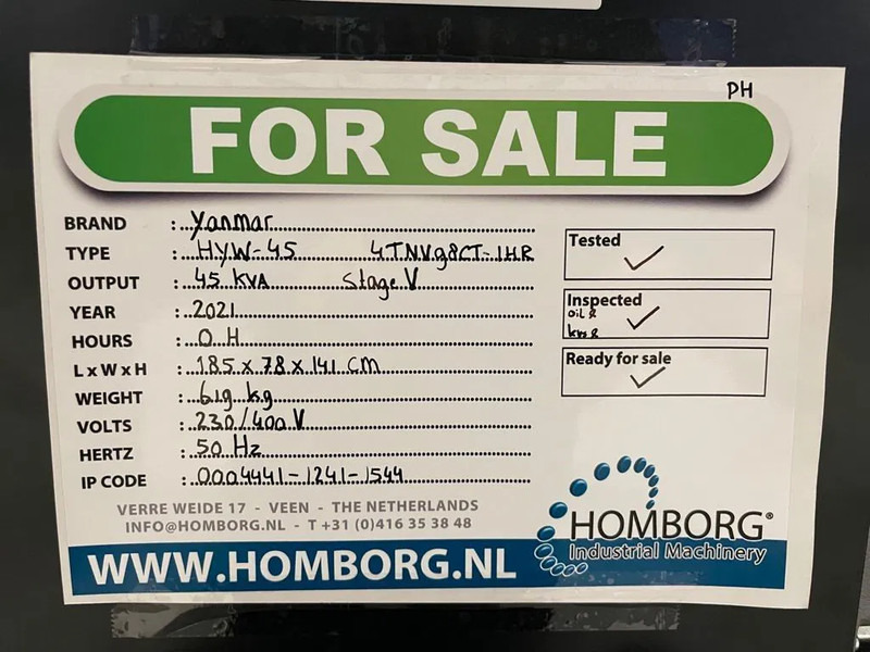 Gerador elétrico novo Yanmar 4TNV98CT-IHR Himoinsa HYW 45 Stage 5 45 kVA generatorset New !: foto 17
