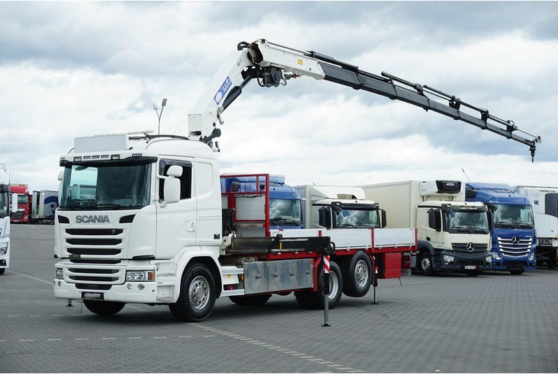 Scania G 490 / 6 X 2 / SKRZYNIOWY + HDS / HMF 3220 K7 / WYSIĘG 18,9 M - Camião de caixa aberta/ Plataforma, Camião grua: foto 1 Scania G 490 / 6 X 2 / SKRZYNIOWY + HDS / HMF 3220 K7 / WYSIĘG 18,9 M - Camião de caixa aberta/ Plataforma, Camião grua: foto 1