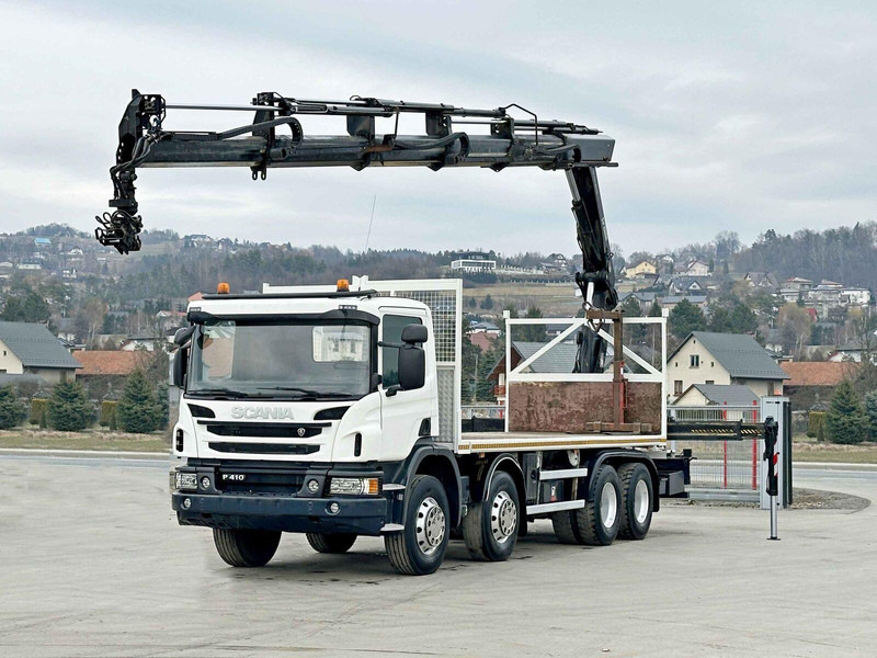 Scania P 410*PLATFORM 7,00m*HIAB 244 E-5 HIPRO+FUNK/8x4 - Camião de caixa aberta/ Plataforma, Camião grua: foto 2 Scania P 410*PLATFORM 7,00m*HIAB 244 E-5 HIPRO+FUNK/8x4 - Camião de caixa aberta/ Plataforma, Camião grua: foto 2