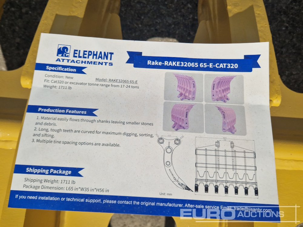 Balde escavadora para Escavadeira novo Unused 2025 Elephant  RAKE32065 65-E: foto 6