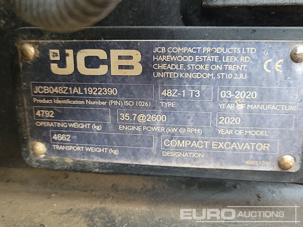 Mini escavadeira 2020 JCB 48Z-1: foto 47