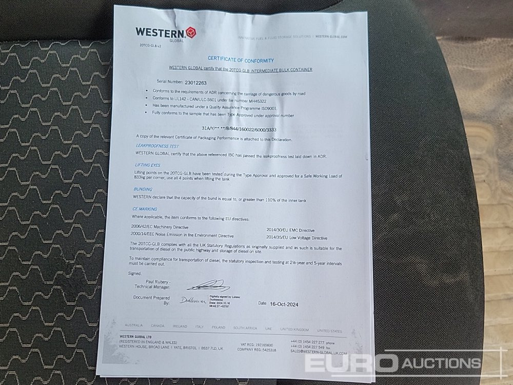 Depósito de armazenamento Unused 2024 Western Global 20TCG-GLB: foto 18
