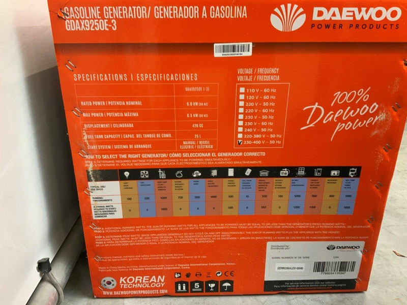 Daewoo GDAX9250E-3 - Gerador elétrico: foto 5 Daewoo GDAX9250E-3 - Gerador elétrico: foto 5