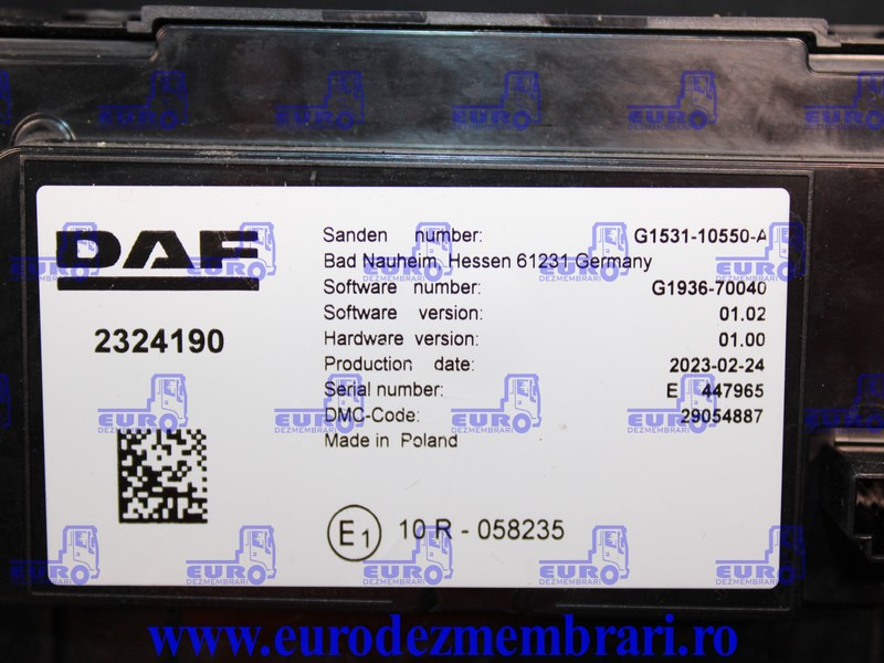 ELEMENT BORD COMANDA CLIMA DAF XF XG 2324190, 2295570 - Painel de instrumentos para Camião: foto 4 ELEMENT BORD COMANDA CLIMA DAF XF XG 2324190, 2295570 - Painel de instrumentos para Camião: foto 4