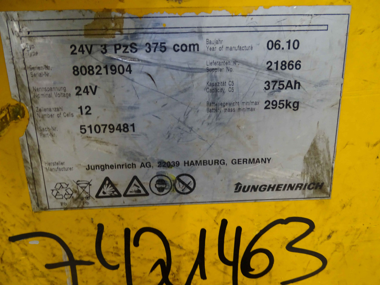 Jungheinrich 24V375AH - Bateria automotiva para Equipamento de movimentação: foto 4 Jungheinrich 24V375AH - Bateria automotiva para Equipamento de movimentação: foto 4