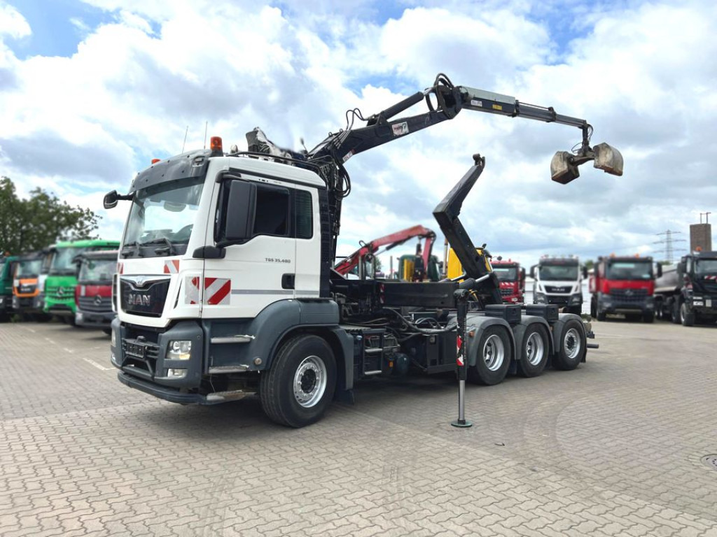MAN TG-S 35.480 8x4 BL Abrollkipper mit Kran Penz-15L9.80+Meiller RK 30.60L Lenk-Lift Achse - Camião polibenne, Camião grua: foto 1 MAN TG-S 35.480 8x4 BL Abrollkipper mit Kran Penz-15L9.80+Meiller RK 30.60L Lenk-Lift Achse - Camião polibenne, Camião grua: foto 1